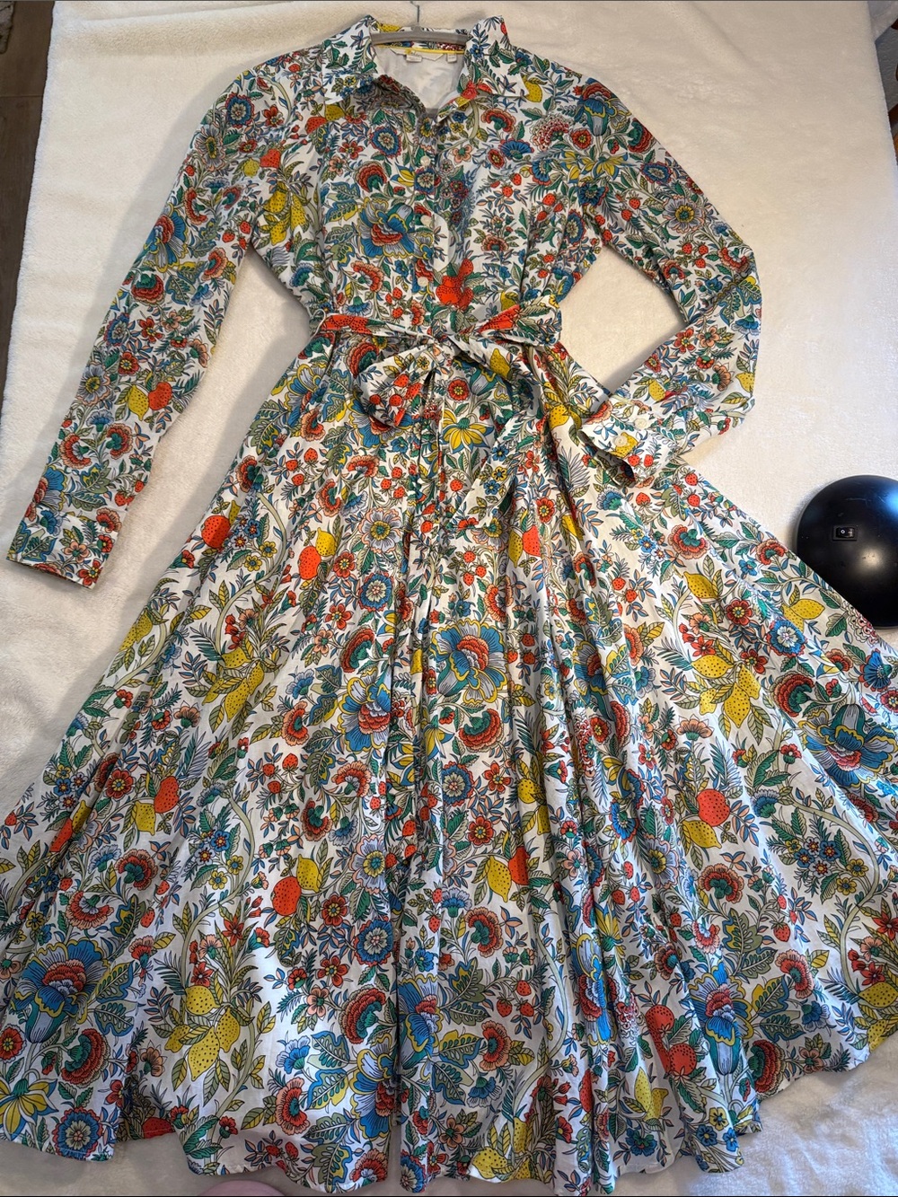 Fabulous Boden Midi Kitty Shirt Dress with Long Sleeves and Tie Waist - Picture 3 of 7